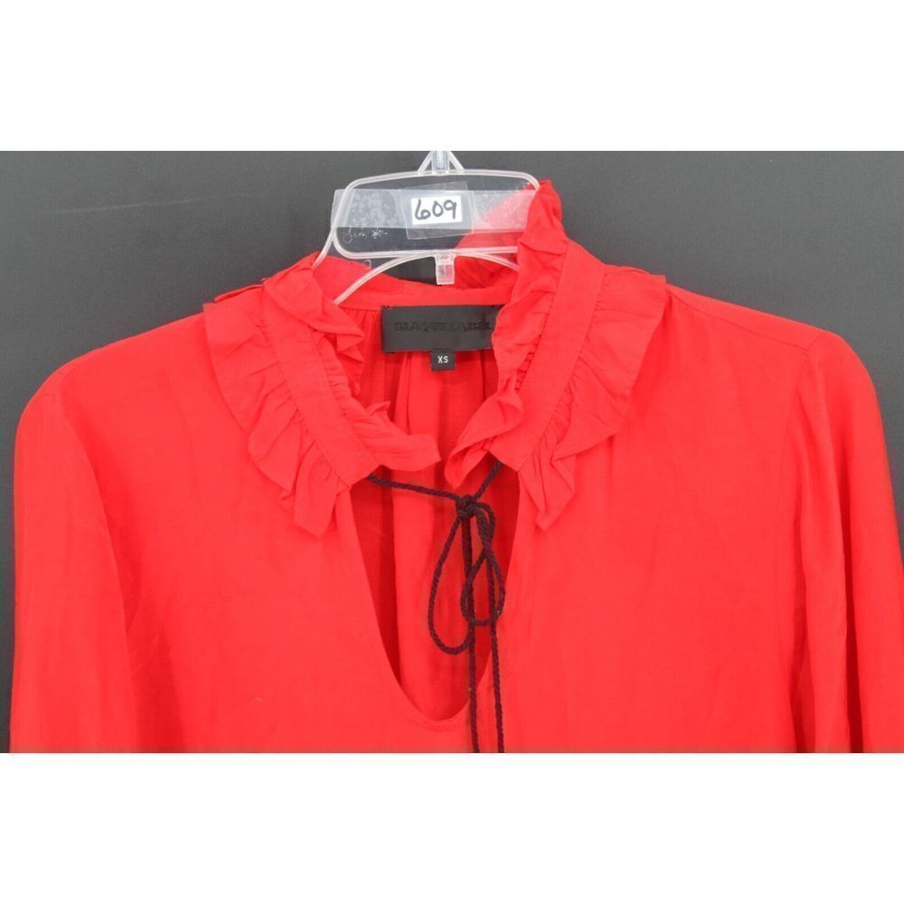 BLAQUE LABEL RED RUFFLE COLAR CUFFS SIZE XS LS BLOUSE - Picture 2 of 8